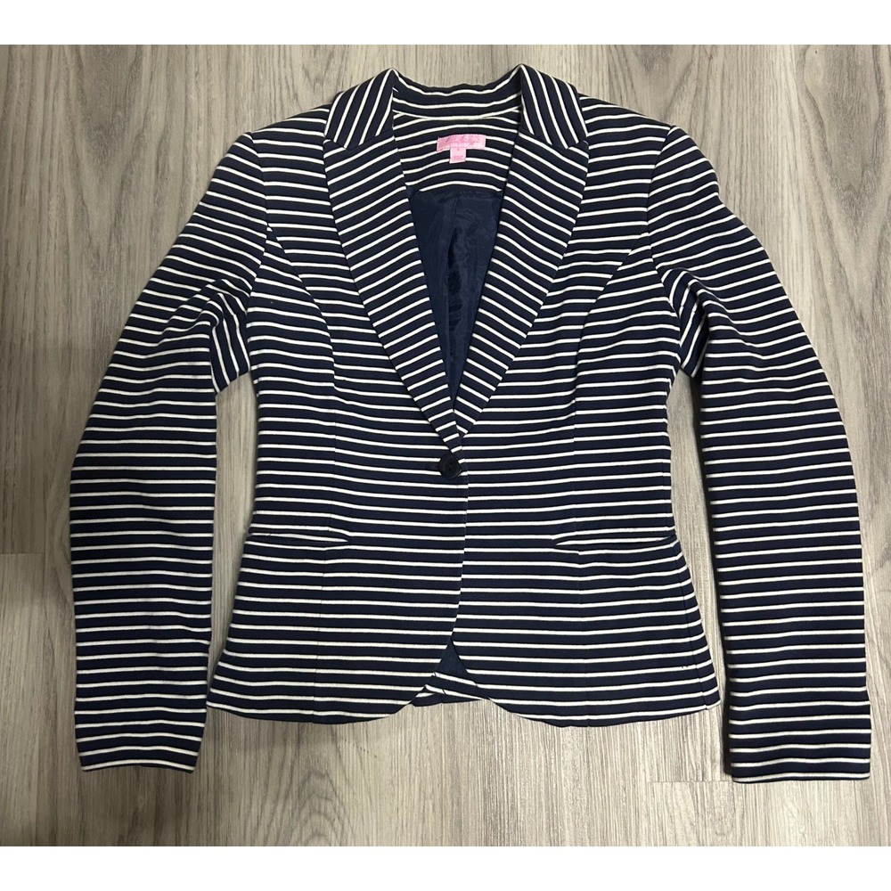 Lilly Pulitzer Navy White Striped Blazer Jacket Women's Size Small Casual Office